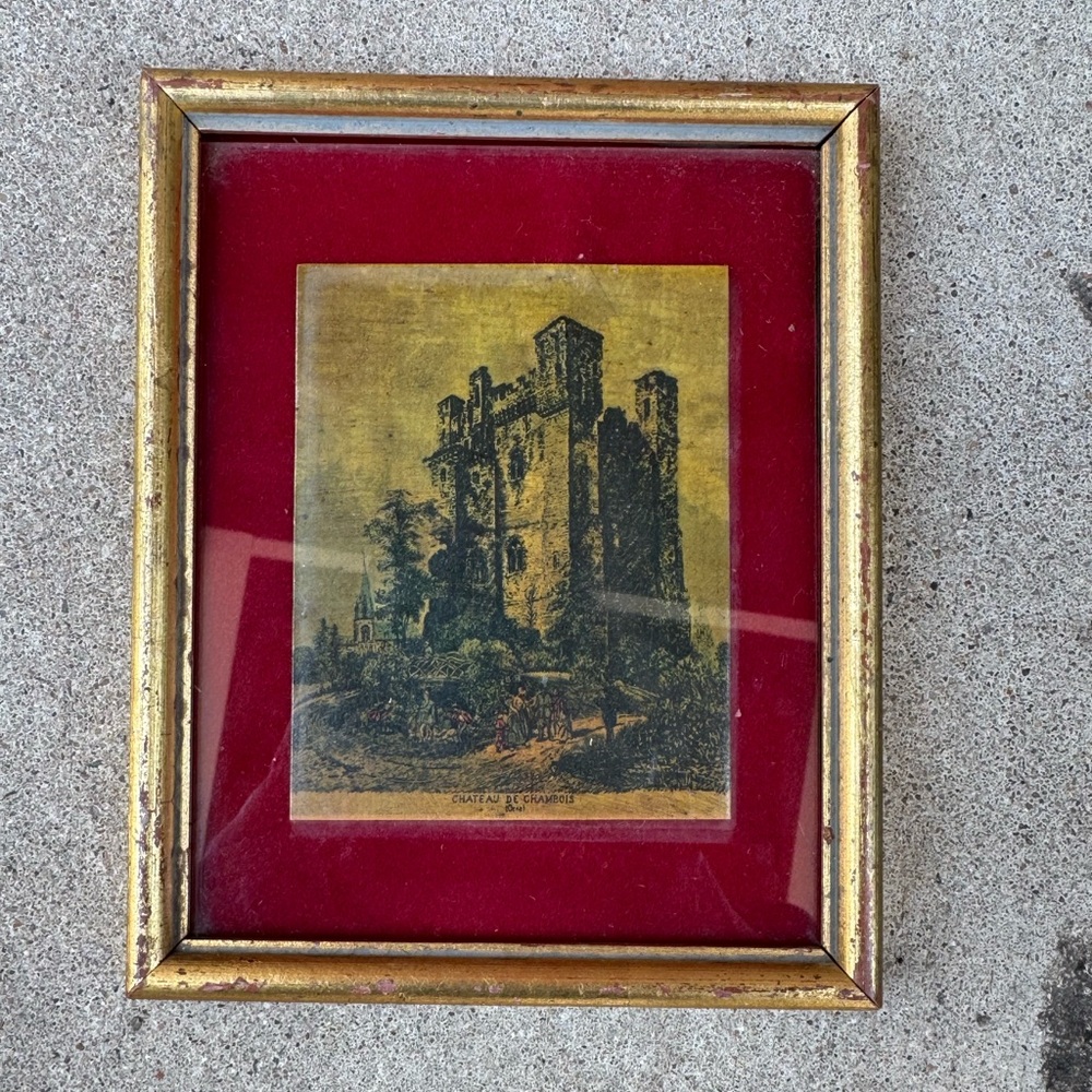 Vintage Print of Chambois Castle in Gold Wooden Frame - Picture 2 of 11